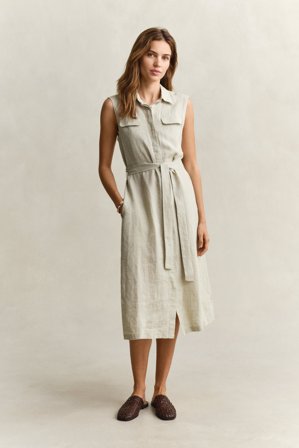 GANT Damen Ärmelloses Leinenkleid (34) Beige
