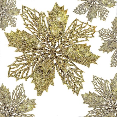 10 stk. Kunstige Julestjerner med Clips Julepynt Glitter Julestjerne Julepynt Juletræsblomster Dekorationer