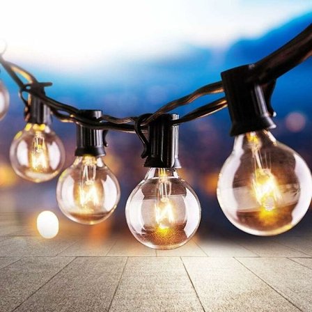 Ulkovalosarja 7,62 m, jossa 25 G40-lamppua, lämmin valkoinen Guinguette-valoketju puutarhaan, terassille, juhliin, häihin, kahvilaan, sisustukseen KLB