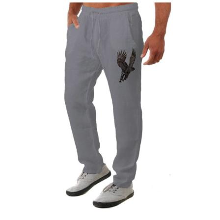 Män Sommar Casual Printed Dragsko Mid Waist Byxor Fickor