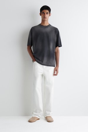 COS Men's T-Shirt Oversize In Jersey Lavato Collo A Lupetto in Nero