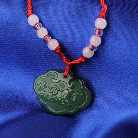Jade Hängande Halsband Handvävt Lotus Guanyin Buddha Berlock L