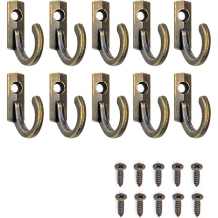 10 kappaleen pakkaus rautakoukkuja, metallikoukkuja, seinäkoukkuja, antiikkimessinkiä, retropronssimalli, 23 mm, pakkaus sisältää 10 ruuvia