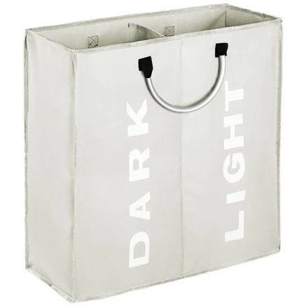 Double Large Laundry Basket, Collapsible Dirty Clothes Hamper (Light Grey)