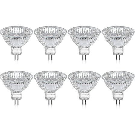 Sett med 8 stk GU5.3 MR16 20W 12V Varmt Hvit Halogenlampe, Glasskjerm 400 lumen 2-pinners Spotlight Erstatning for 20W Halogen
