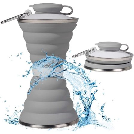 Sammenleggbar Vannflaske, Gjenbrukbar Silikon Campingkopp med Karabinkrok, Lekkasjesikker & Portabel for Reise, Gym, Vandring, Sykling - BPA-fri