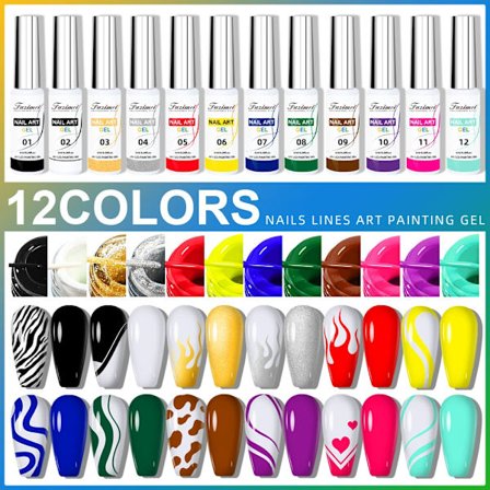 Gel Liner Nail Art Kit - 12 Farver Nail Art Gel Liner Neglelak - Flerfarvet Fransk Manicure Malet Negledesign