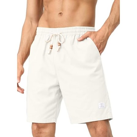 Herre Linned Shorts Bomuld Casual Sommer Strand Elastisk Talje Snørebånd Shorts med Lommer