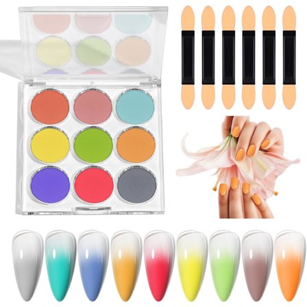 Neglepulversett, Gradient Neglepulver, Flerfargede Neglekunstpulver, 9 Farger Sett Krom Negleglitter, DIY Skinnende Magisk Speilfinish Gradient Negle