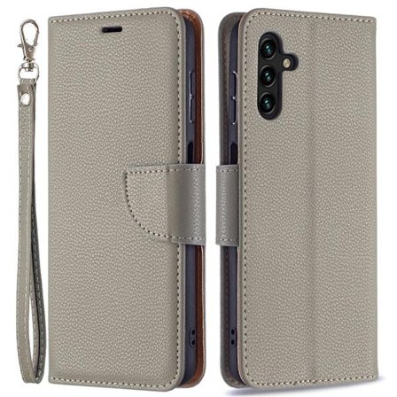 SKALO Samsung A04s 4G Premium Litchi Flip Cover - Grå