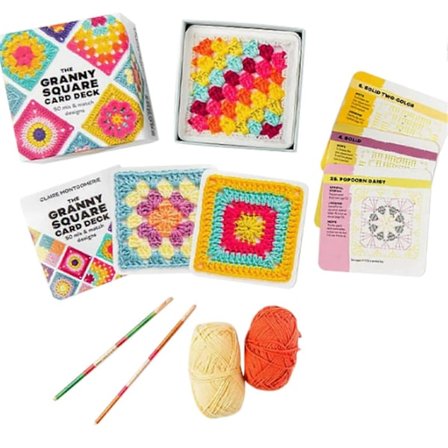 Granny Square Kortdæk - 50 Mix & Match Hækledesign til Hækling og Strik DIY Kit til Voksne Begyndere