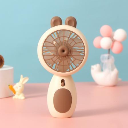 Tegneserie Kawaii Bunny Ears bærbar håndholdt minivifte USB oppladbar skrivebordsluftkjøler kontorhus Brown