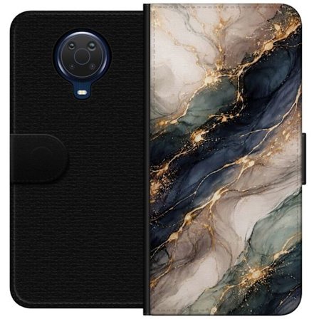 Yhteensopiva Lompakkokotelo Nokia Nokia G20 Ylellinen abstrakti marmoritaide mustalla, valkoisella ja kullalla elegantteine linjoineen, eksklusiivinen