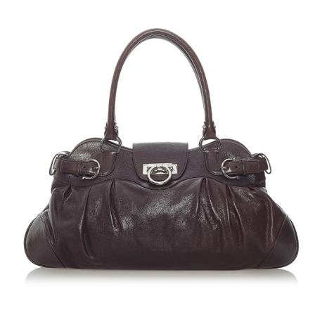 Salvatore Ferragamo Pre-owned, Gancini Marisa Leather Shoulder Bag Bruin, Dames, Maat:ONE Size
