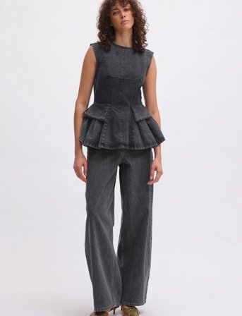 REMAIN Birger Christensen Peplum Denim Top - Grey - 32