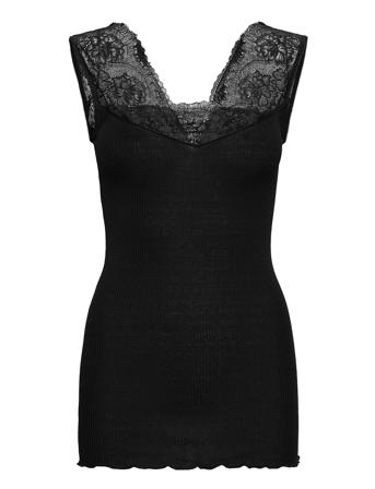Silk Top Regular W/ Lace Black Rosemunde
