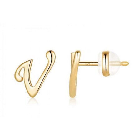Øredobber Gull Bokstav Glanset Ekte Gullbelagt Øredobber For Kvinner Jenter med Sensitive Ører --- V (LGL)