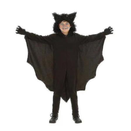 Flaggermus hettegenser kostyme med hansker Anime vampyr svart flaggermus dress unisex Halloween kostyme for barn 130-140CM