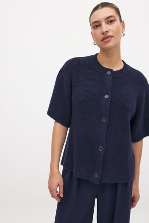 NA-KD - Strikket cardigan med korte ermer - Oversize Genser - Marineblå - XS