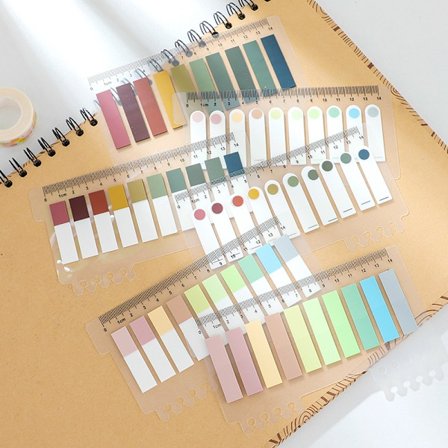 6 stk. Klæbende Sidemarkører, Klæbende Bogmærker (85*200mm), Sticky Notes, Laminerede Sidemarkører, Farverige Sticky Notes, Indexfaner, Bogmærker til