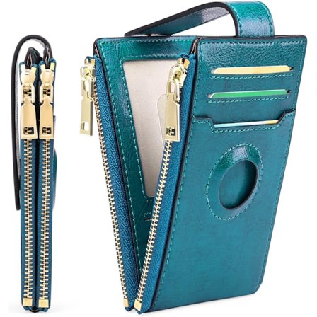 Dame AirTag Lommebok Ekte Lær Topplomme Kredittkortlomme med Innebygd Integrert Etui for AirTag