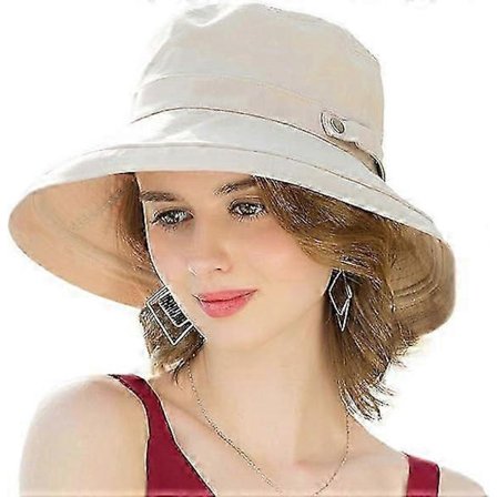 Solhatt för kvinnor, bredbrättad strandhatt i bomull