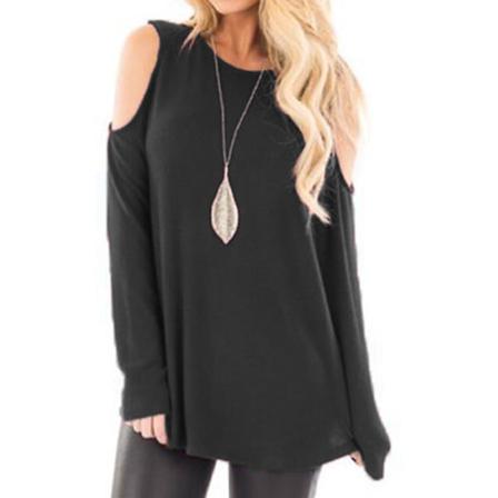 Damer Med Rund Hals, Off Shoulder Pullover Enfärgad Tunikablus