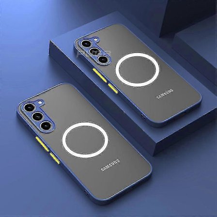 Stødsikkert Mat Armor Cover til MagSafe, Samsung Galaxy S21 Plus, Transparent Bagside, Blå