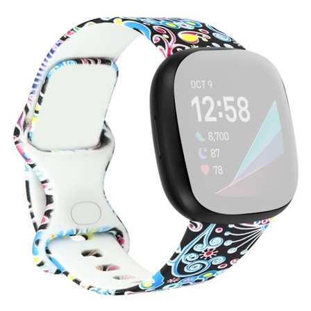 Unique pattern in silicone watch band for Fitbit Versa 3 - Colorful Flowery Vines / Size: L