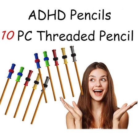 Pencil med gevind til ADHD, Pencil med gevind og møtrik, Fidget-blyanter genanvendelig top, ADHD-skoleartikler med forskellige farver til 