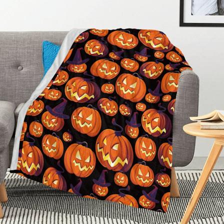 Halloween filt - Plysch Halloween filt 50"x60"" - Mysig flanell grå Halloween dekoration för fest soffa säng vardagsrum stil 6"