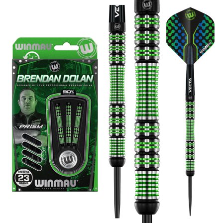 Winmau Brendan Dolan Darts 21g/23g Steel Tip - Professional Vecta Series, Green/Black/Blue, Prism Technology, 90% Tungsten