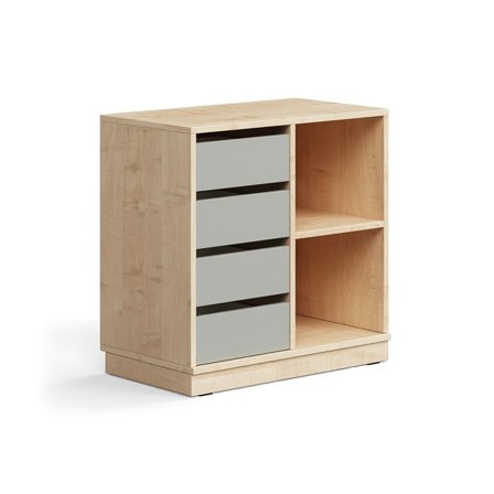 Student storage CASPER, 4 drawers, 2 compartments, base frame, birch/grey