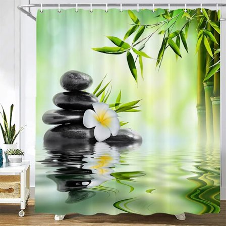 Duschdraperi med stenmönster, tvättbart tygdraperi med krok, dekorativt badrumsdraperi, stenar, 3D-duschdraperier B180xH210cm