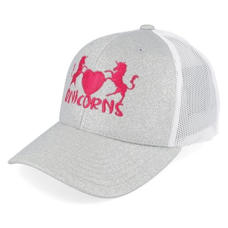 Unicorns - Grå trucker Caps - Kids Unicorns Heart Silver Glitter/White Trucker @ Hatstore