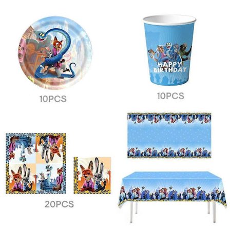 Zootopia 2 Fødselsdagsfest Dekorationer Sæt Bannere Tallerkener Dug Balloner