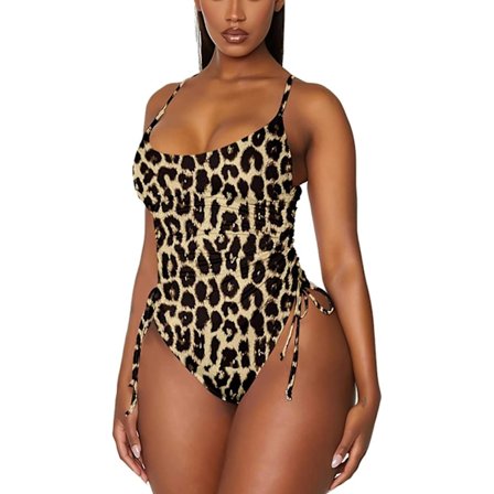 Eéndelts badedrakt for kvinner med rynker, høyt snitt og magekontroll, monokini-bikini