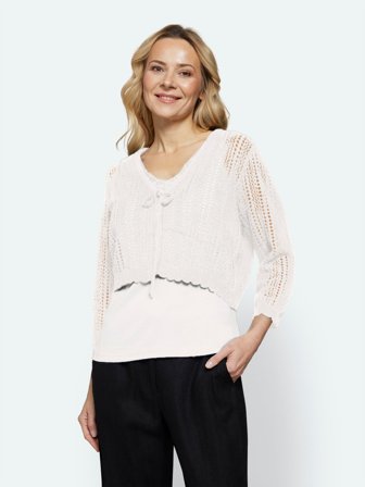 SIGNATURE - Kortærmet Strik Cardigan - Råhvid