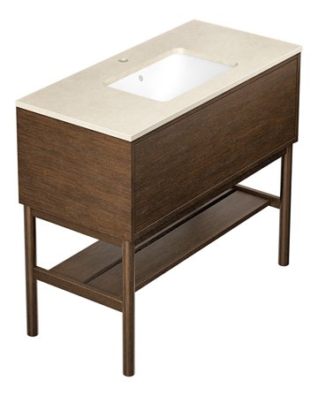 Gustavsberg Ducentic GB71DCVU10AWCC11LF Kommode med bein, 100 cm, brun eik/beige stein, 1 blandebatterihull Brun eik/beige stein, Baderom