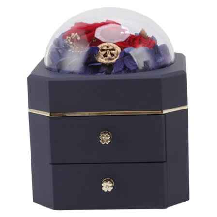 Forever Flower Octagon Dubbel Låda Smyckeskrin Halsband Förvaring Presentförpackning Mörkblå
