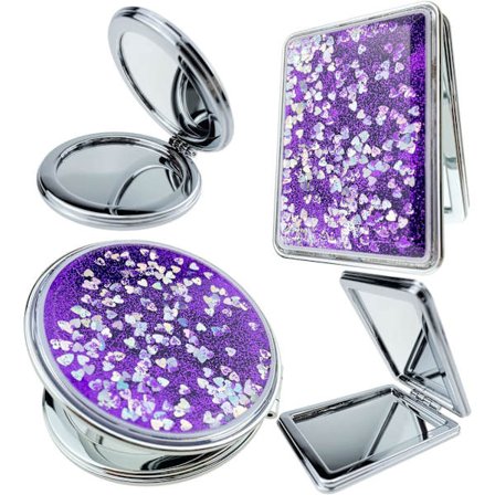 2 stk speil Mini sammenleggbart sminke speil rosa reisespeil dobbeltsidig bærbar speil for menn kvinner jenter lommebok firkantet og rund (lilla)