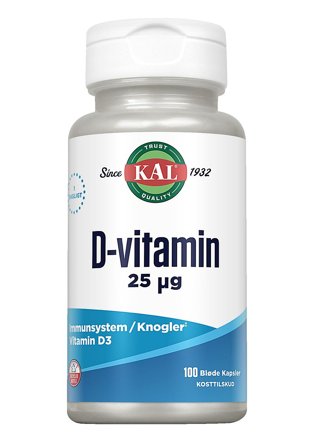 KAL D-vitamin 25 mcg 100 kapsler, Helse & Madvarer, Vitaminer, D-vitamin