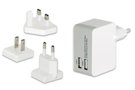 ednet Universal reiselader 2x USB-porter (EU, UK, US)