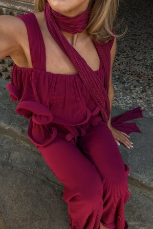 Lovisa Wallin x NA-KD Structure Frills Top - Sommertøj - Burgundy - EU 42