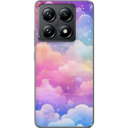 Kompatibelt Mobildeksel til Xiaomi 14T Pro Søt enhjørning med regnbuefarget hår mot en stjernebelagt pastellbakgrunn i kawaii-stil