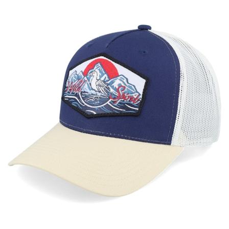 Wild Spirit - Blå trucker Caps - Bird & Mountains Patch Navy/Blue/Stone A-frame @ Hatstore