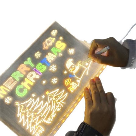 Genopladeligt LED tegnebræt til børn, leveres med 7 tuscher og et stativ (30 x 20 cm)
