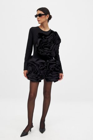 NA-KD ART - Minikjole med roser - Langermet Kjoler - Svart - EU 34