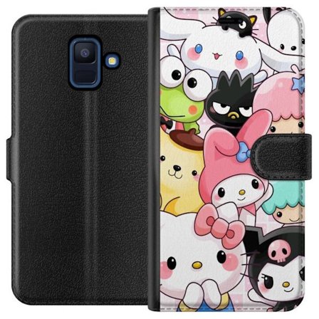 Kompatibelt Lommeboketui til Samsung Galaxy A6 (2018) Tett mønster av søte figurer med store øyne i ulike farger og uttrykk med LABUBU-tekst