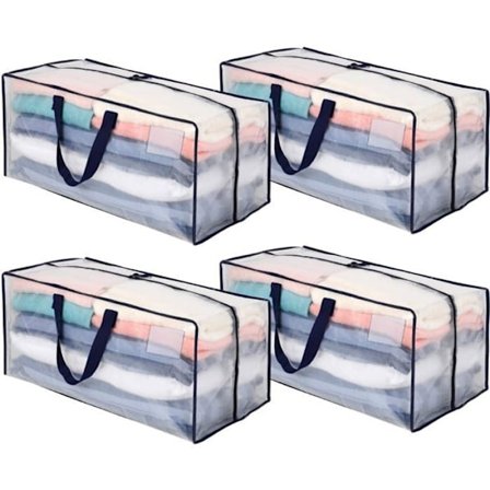 Sett med 4 ekstra store og kraftige flytteposer med ryggsekkstropper, gjenbrukbare, slitesterke (gjennomsiktige, sett med 4)